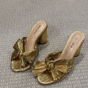 Gold Women's Bow Heeled Mules